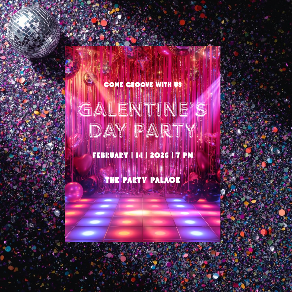 Galentine’s Day Party Invitation Template | Disco Pink Night Party | Editable Canva Template