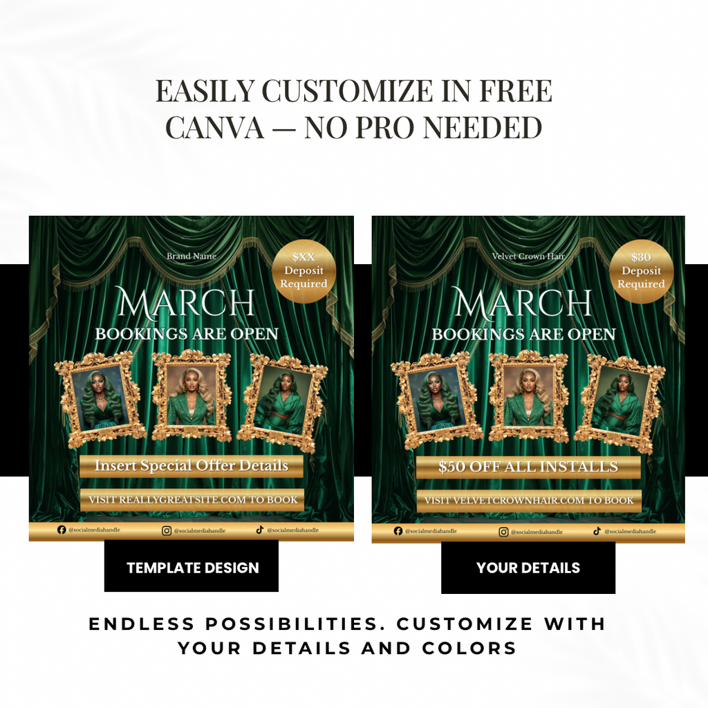 March Hair Stylist Booking Template | Editable Canva Instagram Flyer | Salon Promo Special