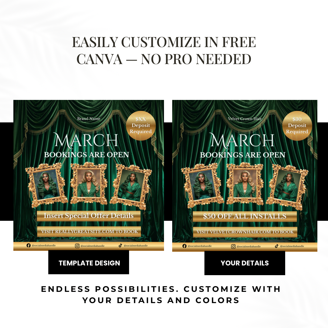 March Hair Stylist Booking Template | Editable Canva Instagram Flyer | Salon Promo Special