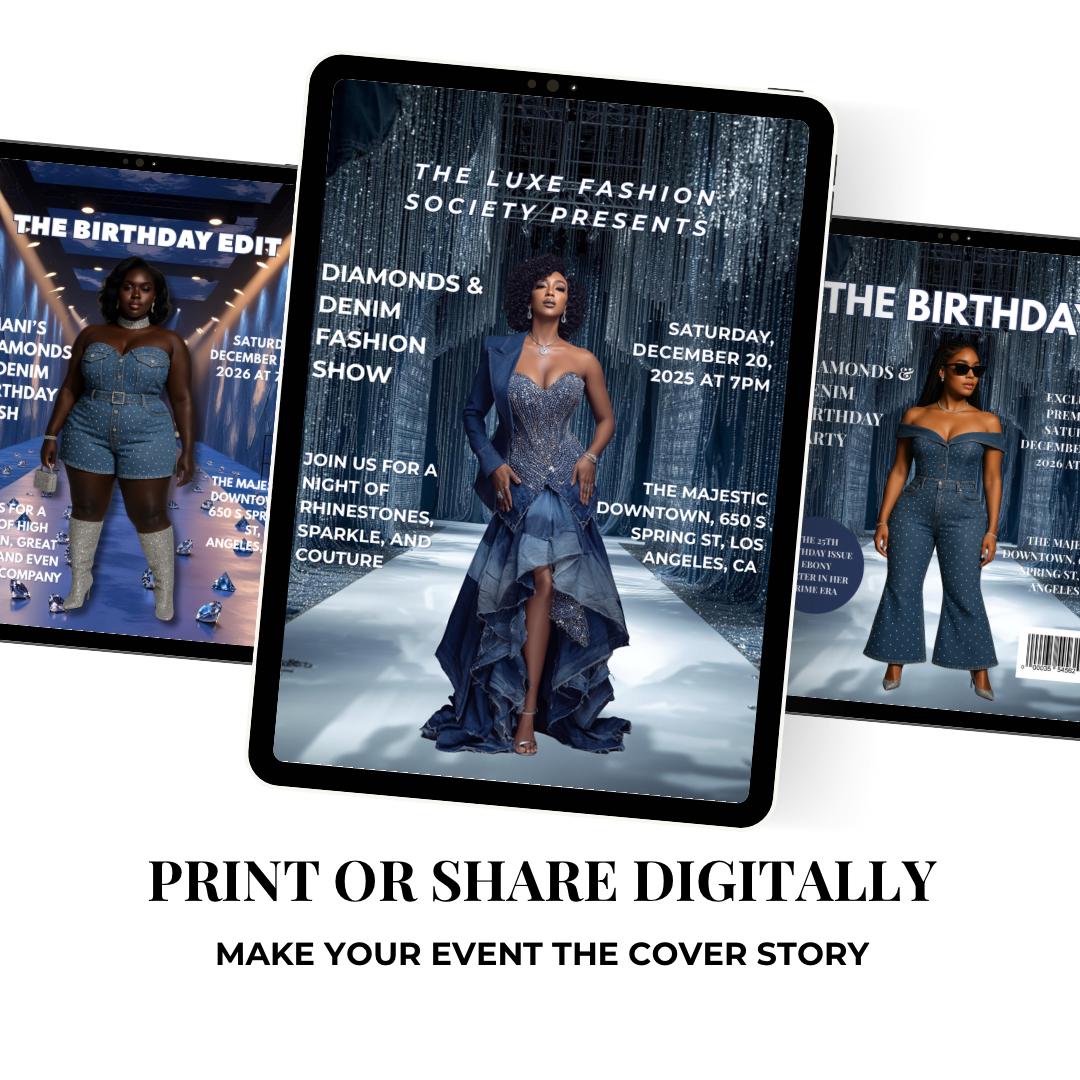 Diamonds & Denim Flyer Canva Template | Luxury Fashion Show Flyer | Editable Party Invite
