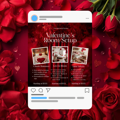 Valentine’s Day Room Decoration Flyer | Romantic Escape | Canva Price List Template for Businesses