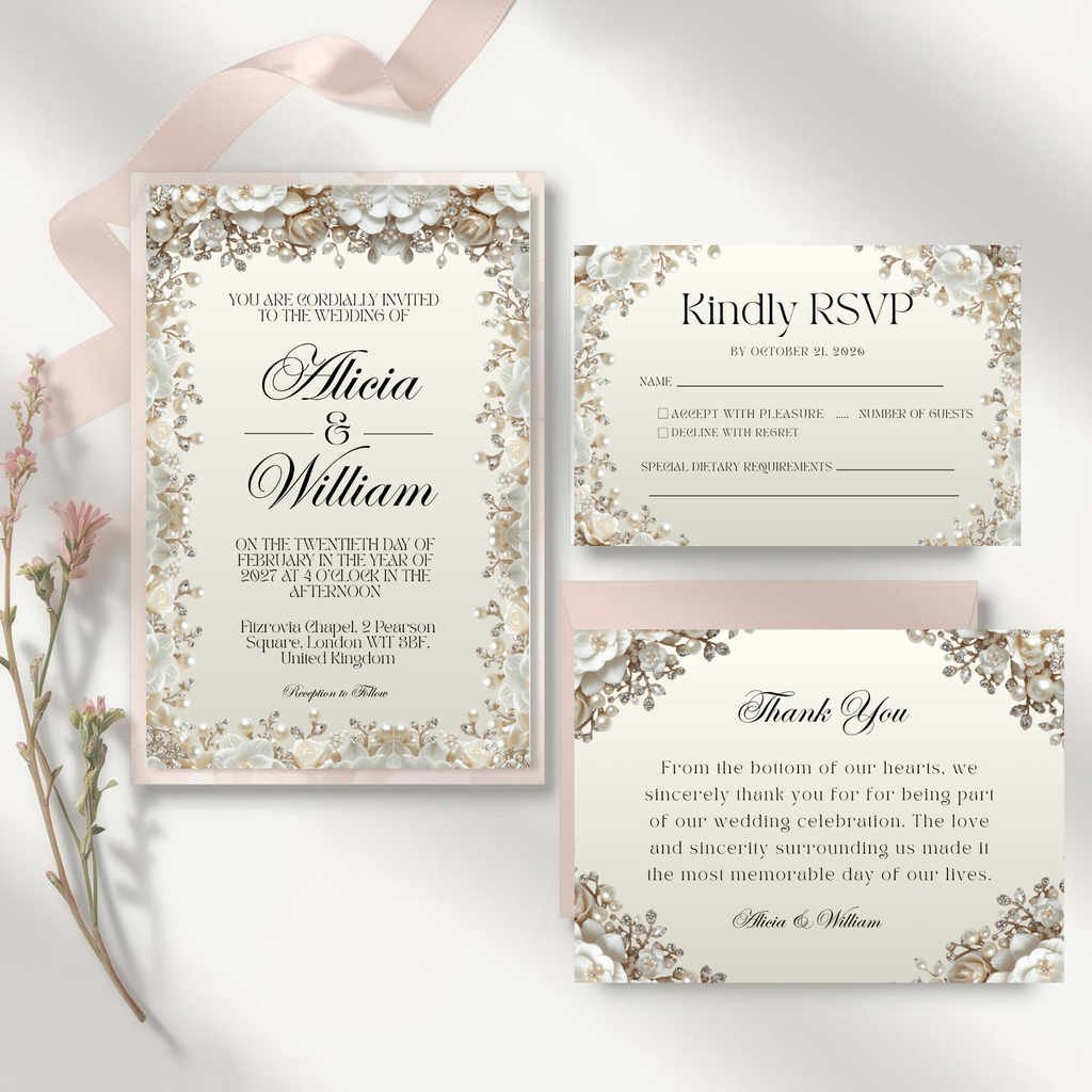 Luxe Pearl & Champagne Wedding Suite | The Pearl Edit | Editable Canva Template