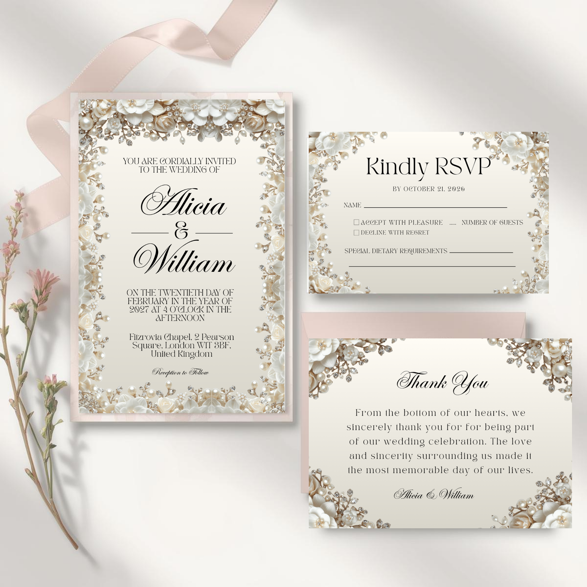 Luxe Pearl & Champagne Wedding Suite | The Pearl Edit | Editable Canva Template