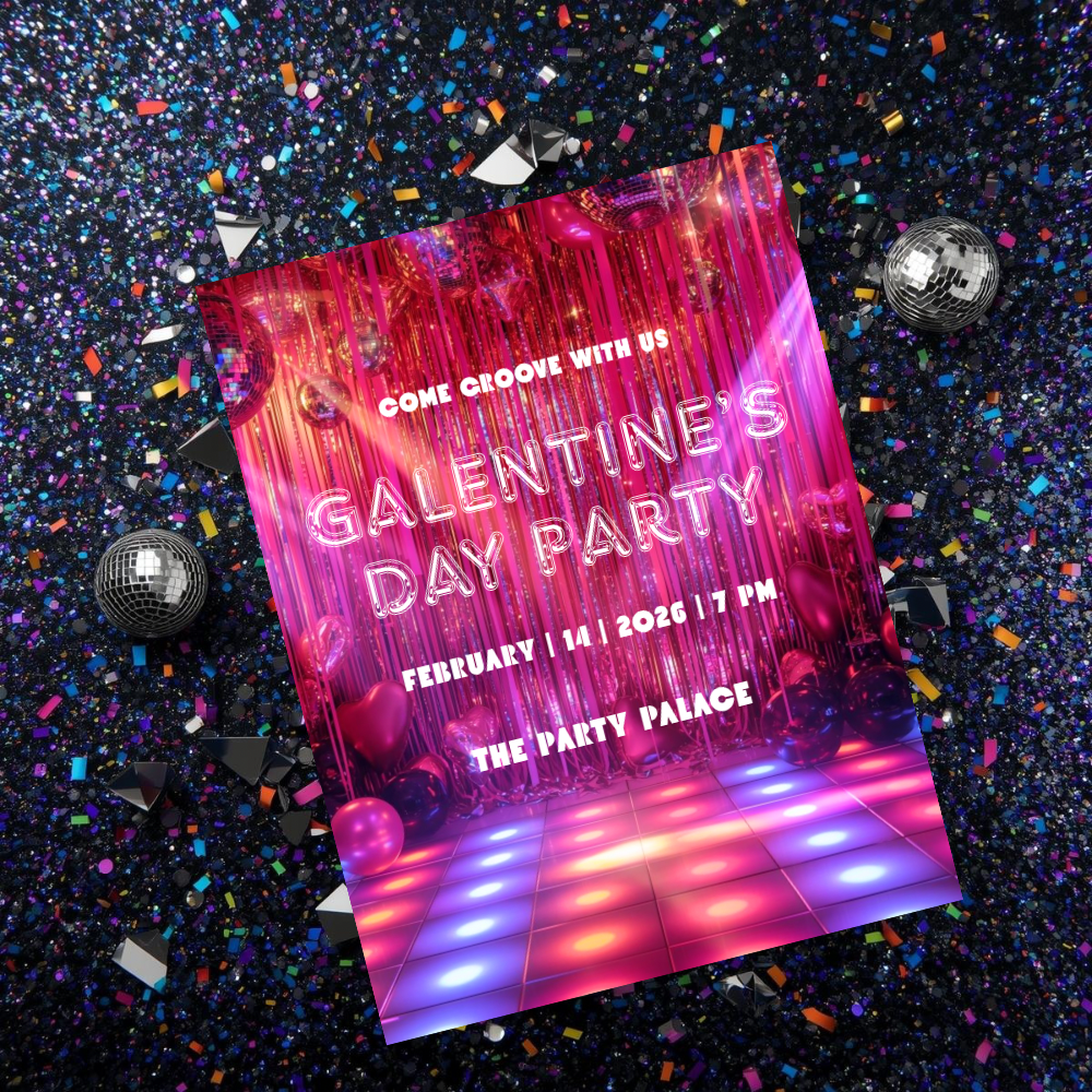 Galentine’s Day Party Invitation Template | Disco Pink Night Party | Editable Canva Template
