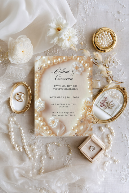 Elegant Pearl Wedding Invitation Template: Ivory Roses (Digital Download)
