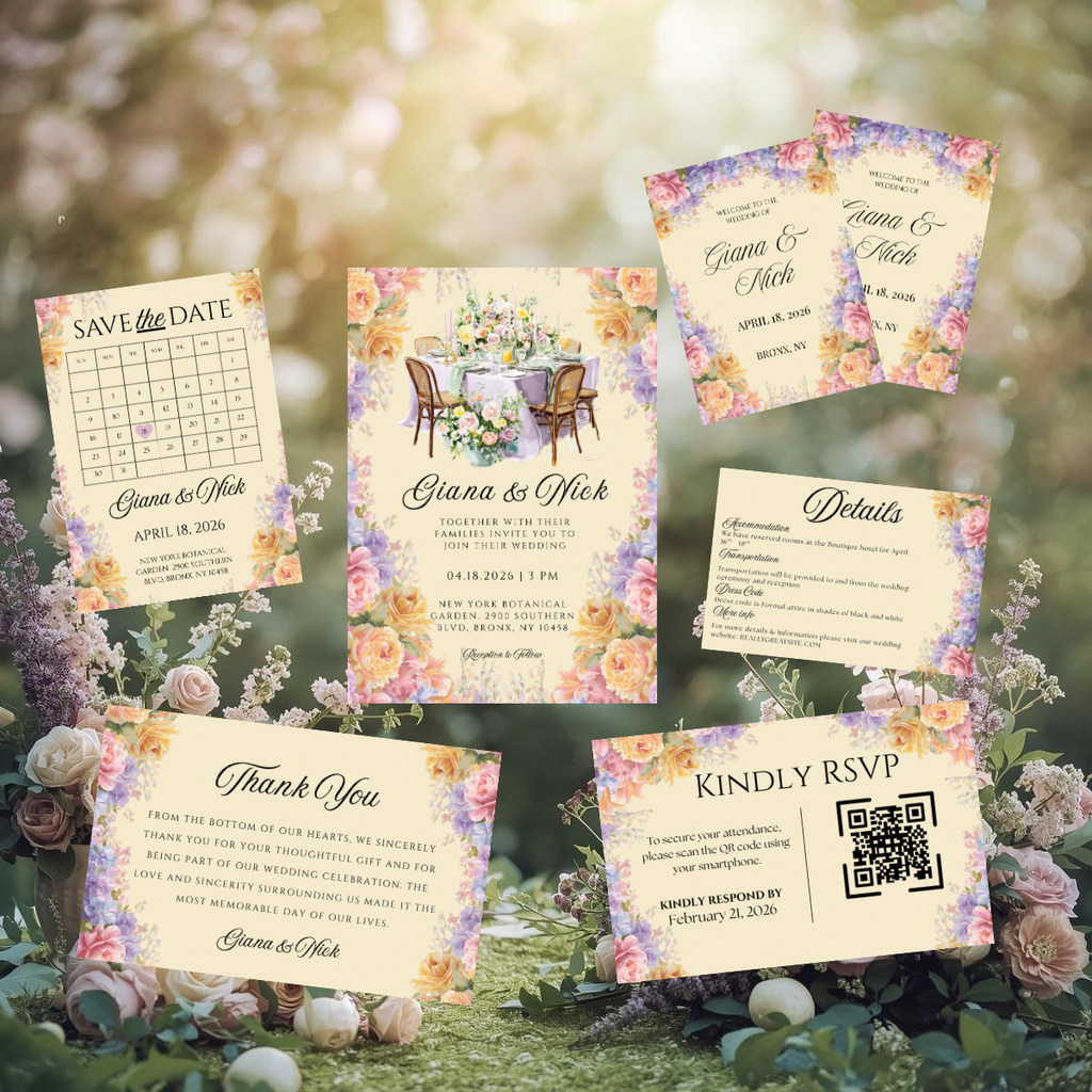 Romantic Floral Wedding Invitation Suite Canva Template | Editable Save the Date, RSVP, Details, Thank You