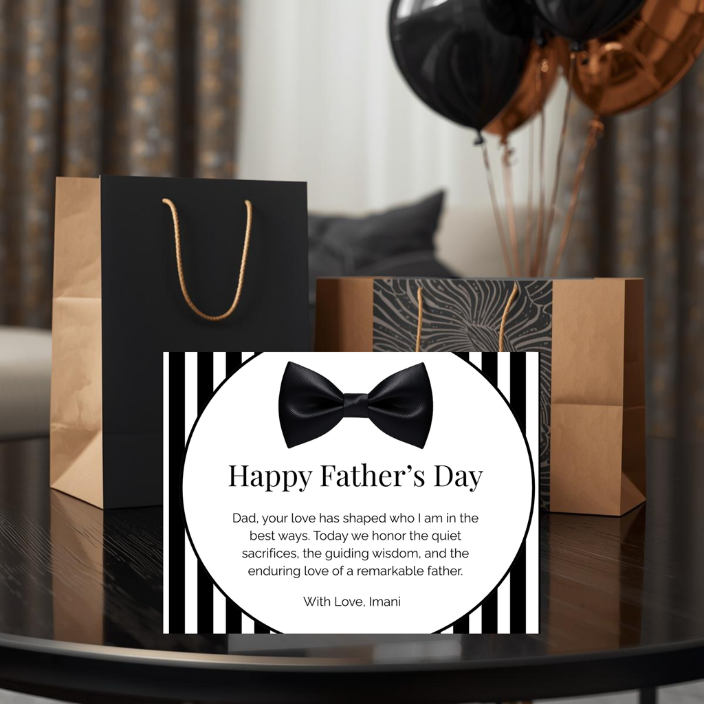 Luxe Father’s Day Card with Bow Tie Design | Editable in Canva | Formal Black and White | Printable Template | Instant Download