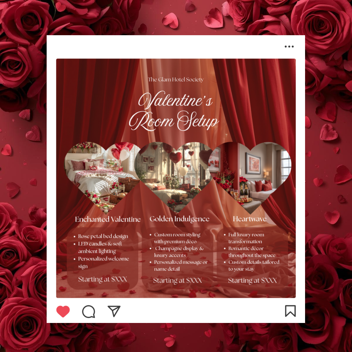 Valentine’s Room Setup Instagram Flyer | Hearts in Bloom Canva Template