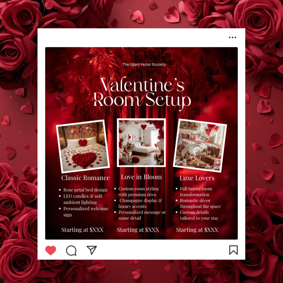 Valentine’s Day Room Decoration Flyer | Romantic Escape | Canva Price List Template for Businesses