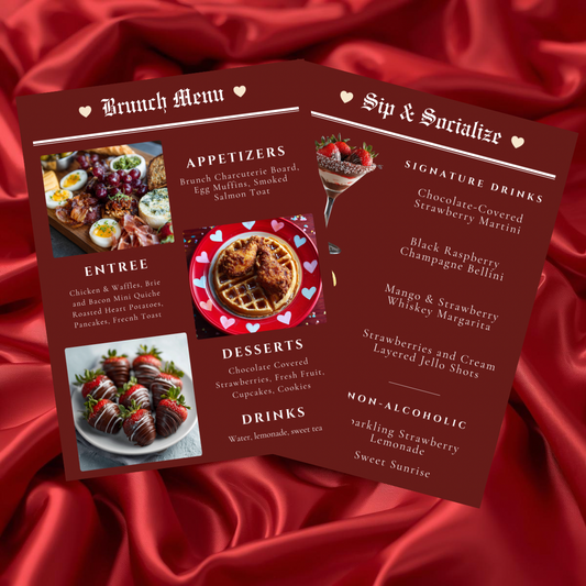 Galentine’s Bar & Brunch Menu Template Set | Luxury Editorial Menus | Valentine Brunch & Drinks Sign | Canva