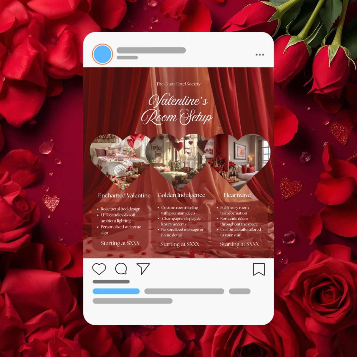 Valentine’s Room Setup Instagram Flyer | Hearts in Bloom Canva Template