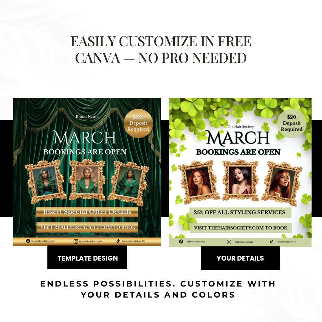 March Hair Stylist Booking Template | Editable Canva Instagram Flyer | Salon Promo Special