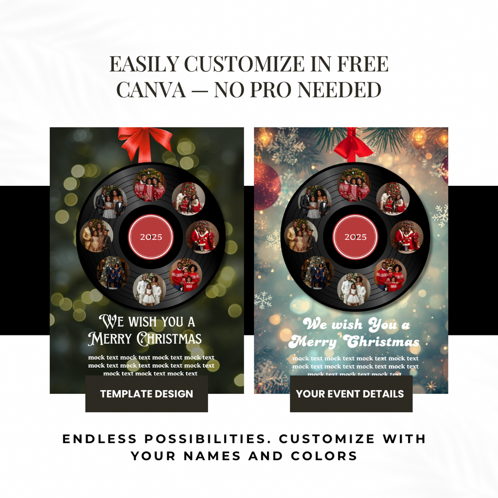 Holiday Vinyl Record Christmas Card | Editable Canva Template