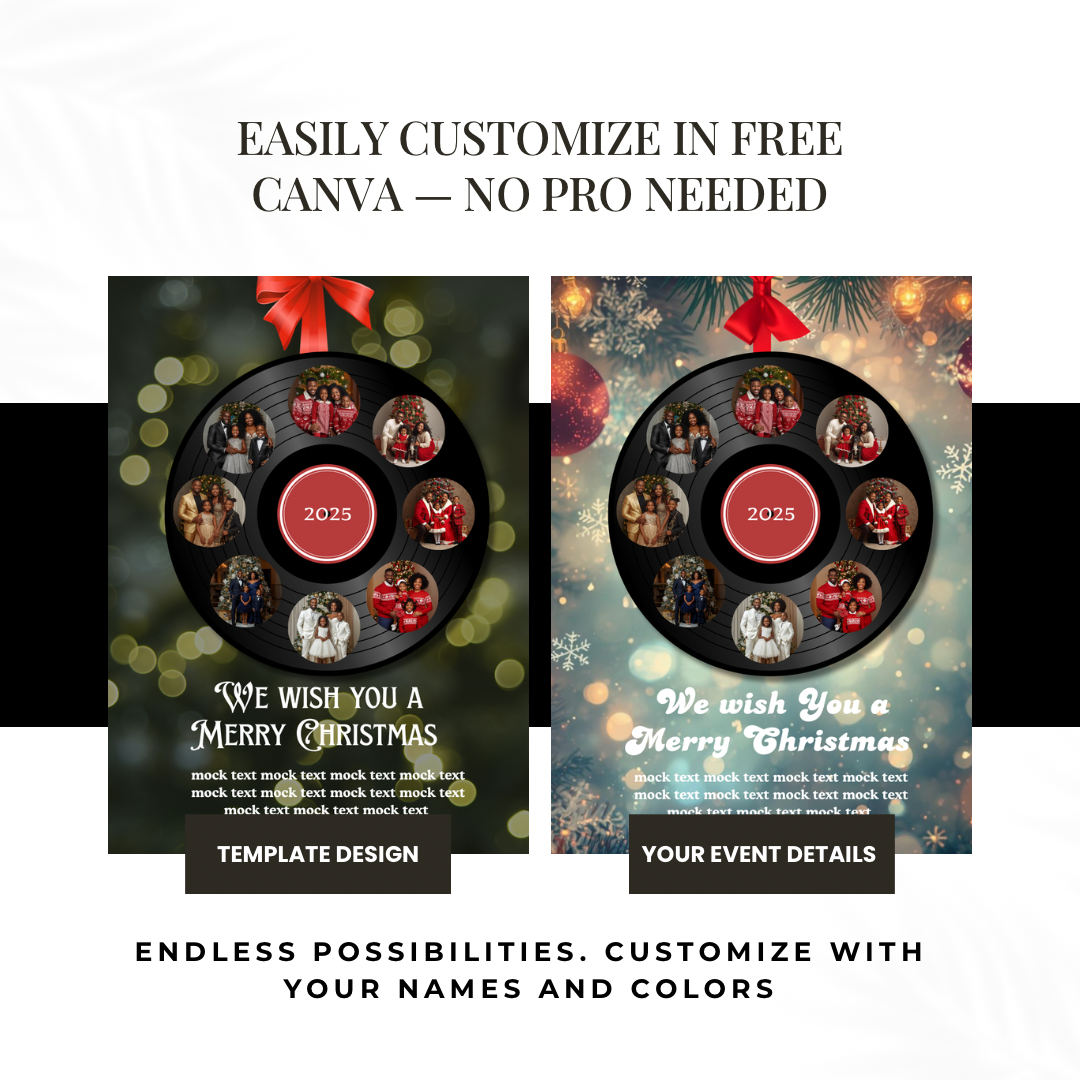 Holiday Vinyl Record Christmas Card | Editable Canva Template