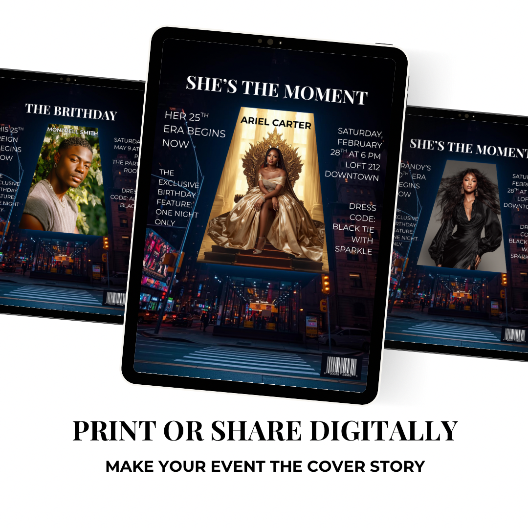 Luxury Editorial Event Invitation Template | Black Tie Birthday, Gala & Milestone Announcement | Canva Magazine-Style Design
