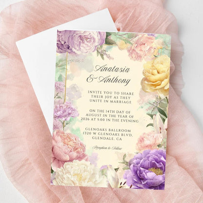 Watercolor Floral Wedding Invitation: Editable Pastel Garden (Canva Template)