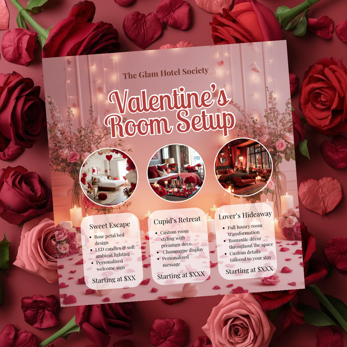 Valentine’s Room Setup Canva Template | Sweet Escape Romantic Room Decor Flyer | Valentine’s Day Promotion | Editable Canva Template