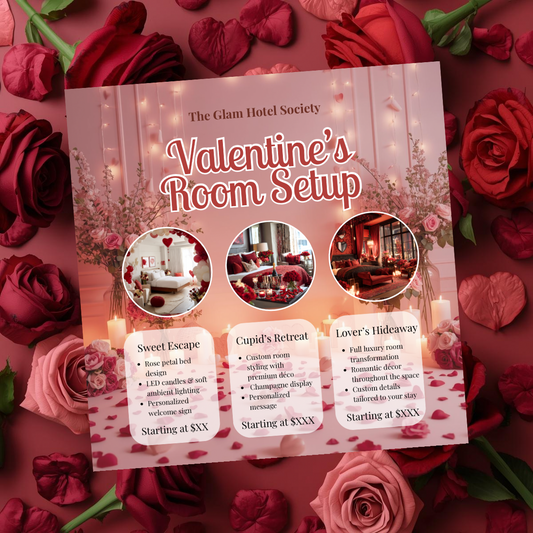 Valentine’s Room Setup Canva Template | Sweet Escape Romantic Room Decor Flyer | Valentine’s Day Promotion | Editable Canva Template