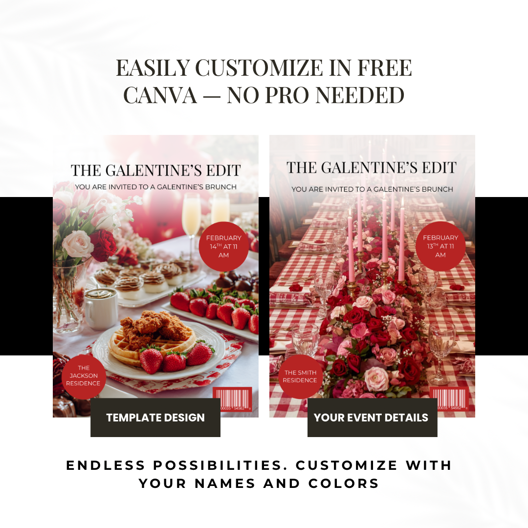 Magazine Style Galentine’s Brunch Invitation | Editable Canva Template