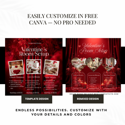 Valentine’s Day Room Decoration Flyer | Romantic Escape | Canva Price List Template for Businesses