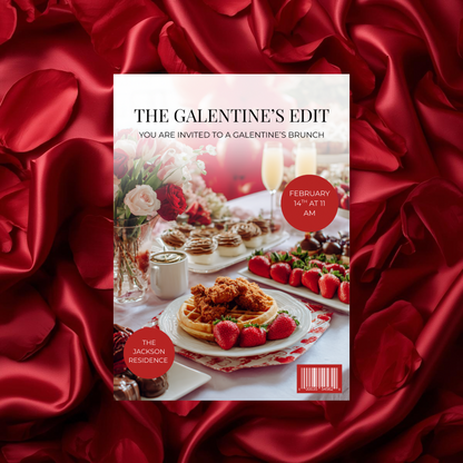 Magazine Style Galentine’s Brunch Invitation | Editable Canva Template