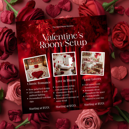 Valentine’s Day Room Decoration Flyer | Romantic Escape | Canva Price List Template for Businesses