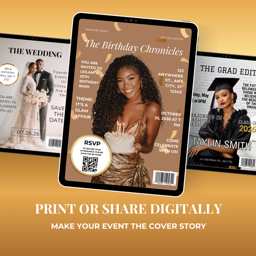Cover Story Invites Bundle | Wedding, Graduation & Birthday Canva Templates
