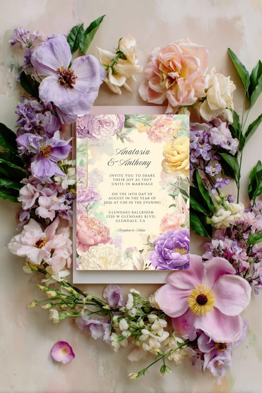 Watercolor Floral Wedding Invitation: Editable Pastel Garden (Canva Template)