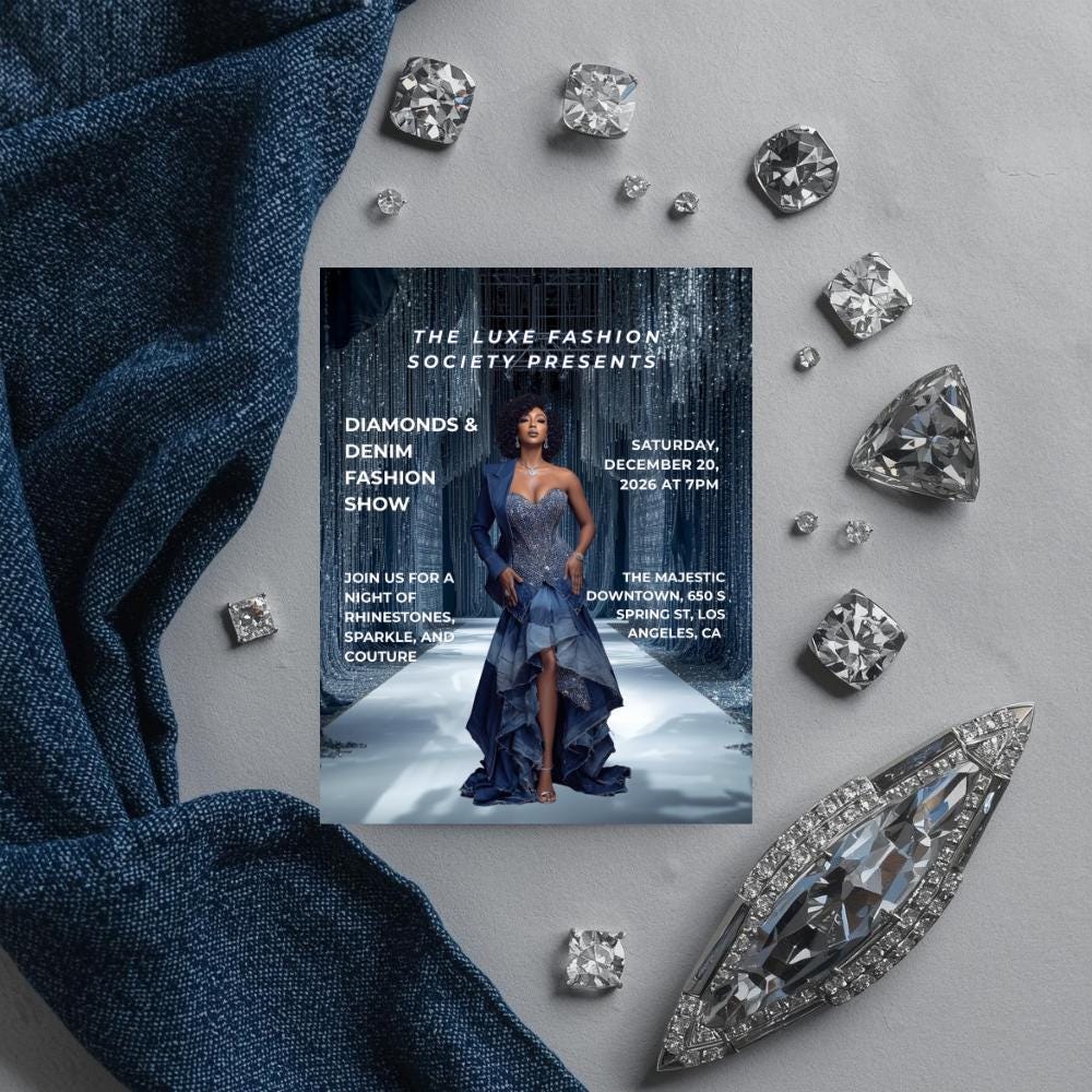 Diamonds & Denim Flyer Canva Template | Luxury Fashion Show Flyer | Editable Party Invite