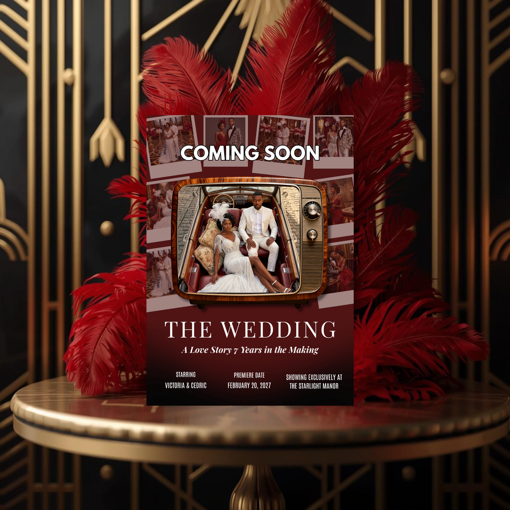 Save the Date Movie Poster Template | Cinematic Wedding Invite | Editable in Canva