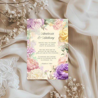 Watercolor Floral Wedding Invitation: Editable Pastel Garden (Canva Template)
