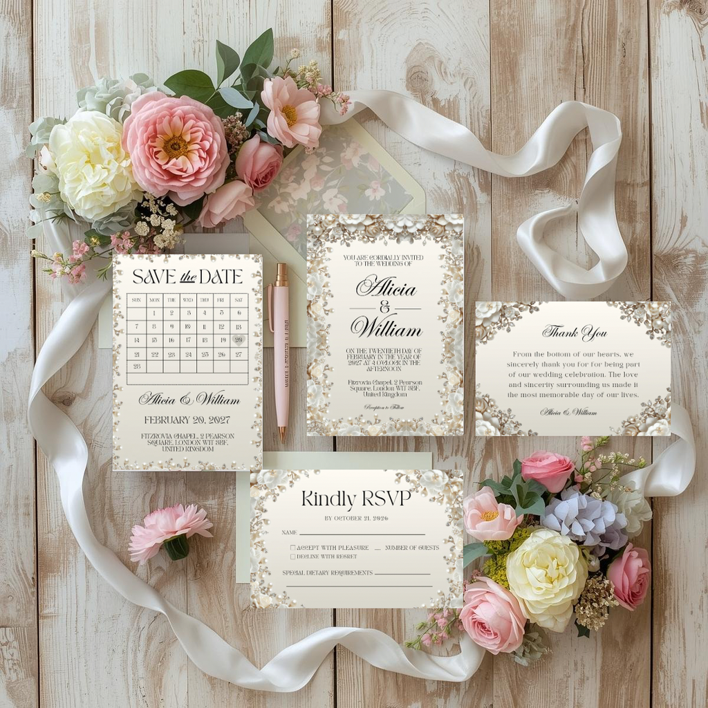 Luxe Pearl & Champagne Wedding Suite | The Pearl Edit | Editable Canva Template