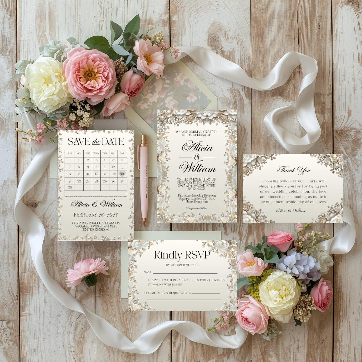 Luxe Pearl & Champagne Wedding Suite | The Pearl Edit | Editable Canva Template
