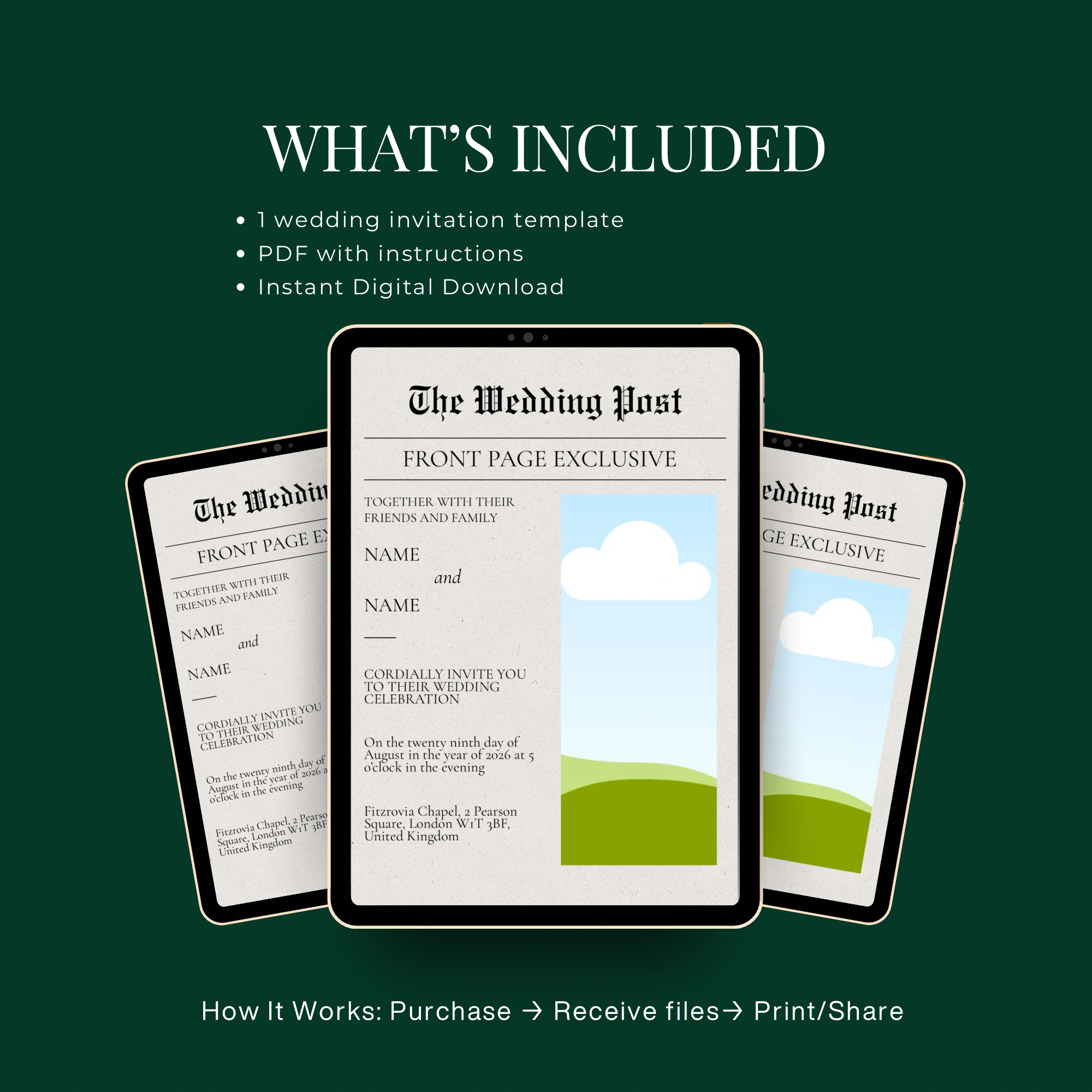 Editorial Newspaper Wedding Invitation Canva Template | Modern Wedding Invite | 5x7 Printable
