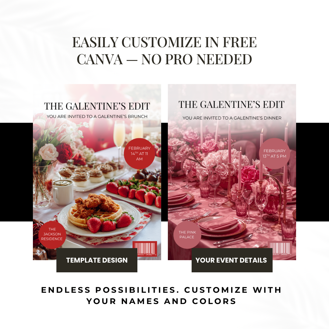 Magazine Style Galentine’s Brunch Invitation | Editable Canva Template