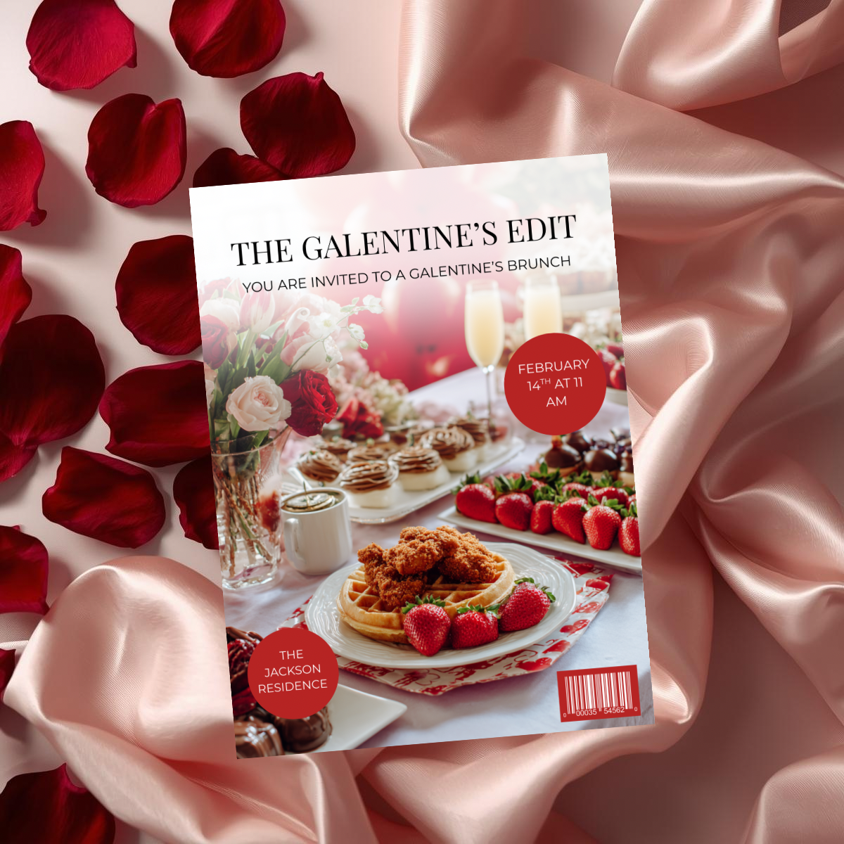Magazine Style Galentine’s Brunch Invitation | Editable Canva Template