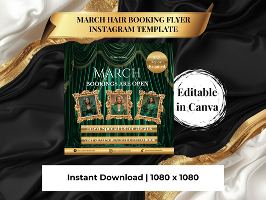 March Hair Stylist Booking Template | Editable Canva Instagram Flyer | Salon Promo Special