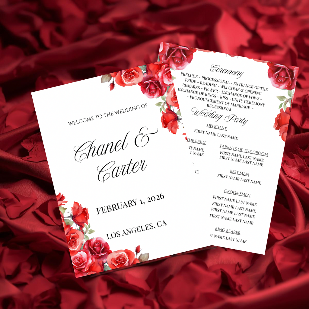 Red Rose Wedding Invitation Suite Template | Romantic Floral Wedding Suite | Editable Canva Wedding Invitations | Printable Invite Set