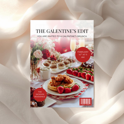 Magazine Style Galentine’s Brunch Invitation | Editable Canva Template