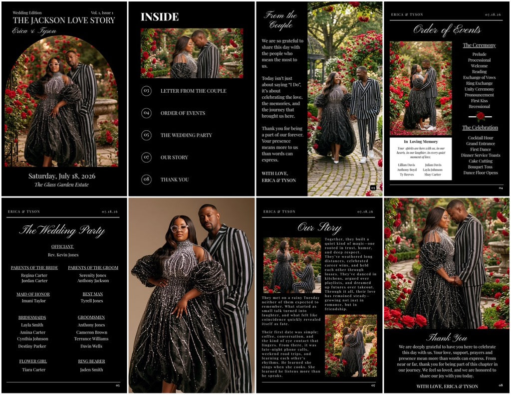 Luxury Magazine-Style Wedding Program | Editable Canva Design
