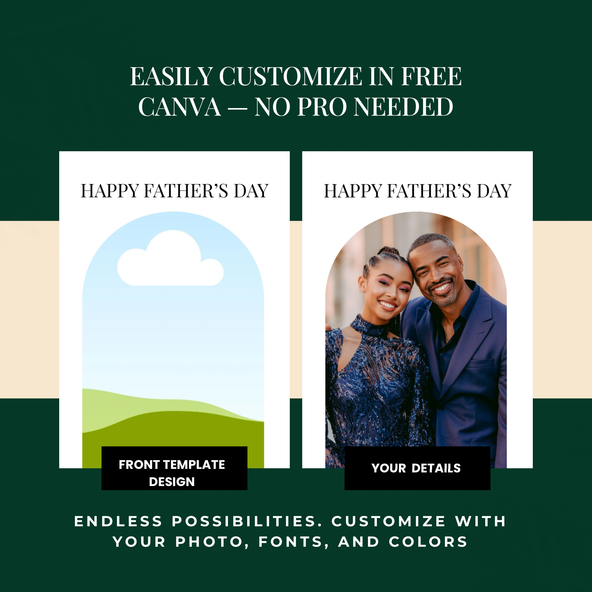 Photo Father’s Day Card Template | Canva editable | Front and back layout  | Instant download