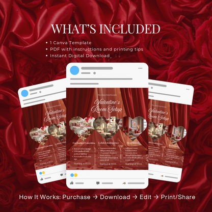 Valentine’s Room Setup Instagram Flyer | Hearts in Bloom Canva Template