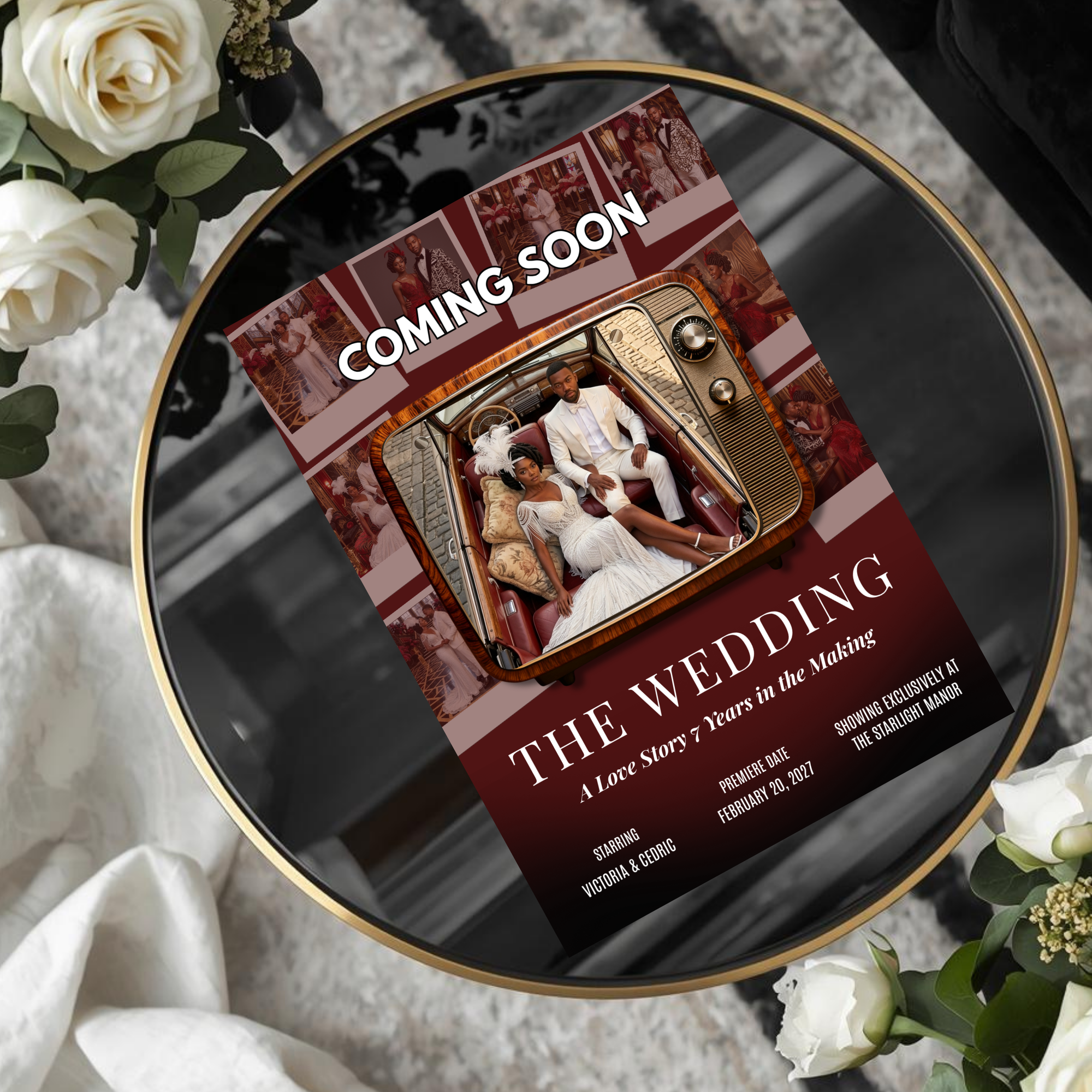 Save the Date Movie Poster Template | Cinematic Wedding Invite | Editable in Canva