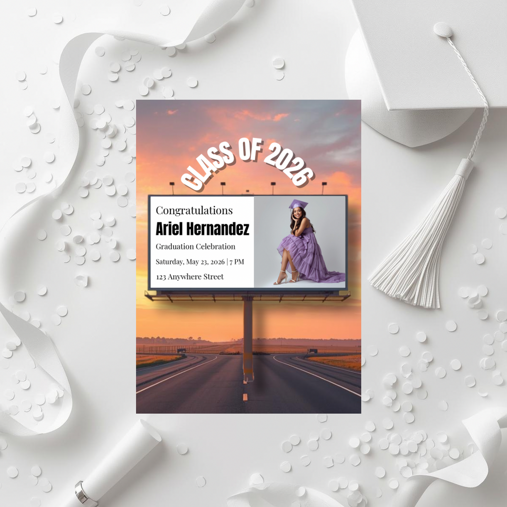 Billboard Style Graduation Invitation | Editorial Grad Announcement Template | Class of 2026 Flyer | Senior Celebration Invite
