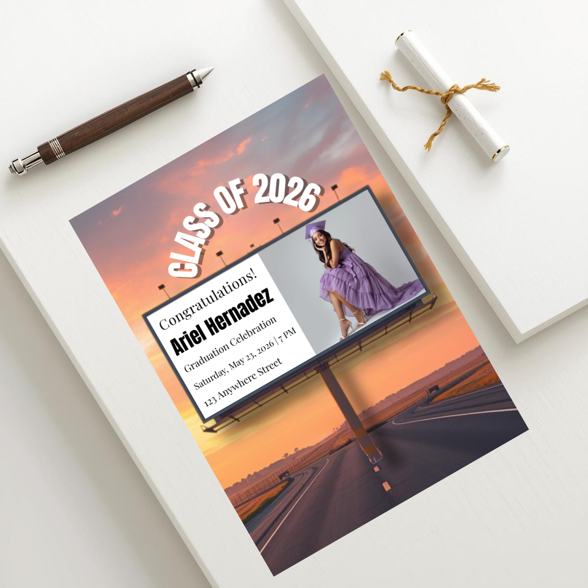 Billboard Style Graduation Invitation | Editorial Grad Announcement Template | Class of 2026 Flyer | Senior Celebration Invite