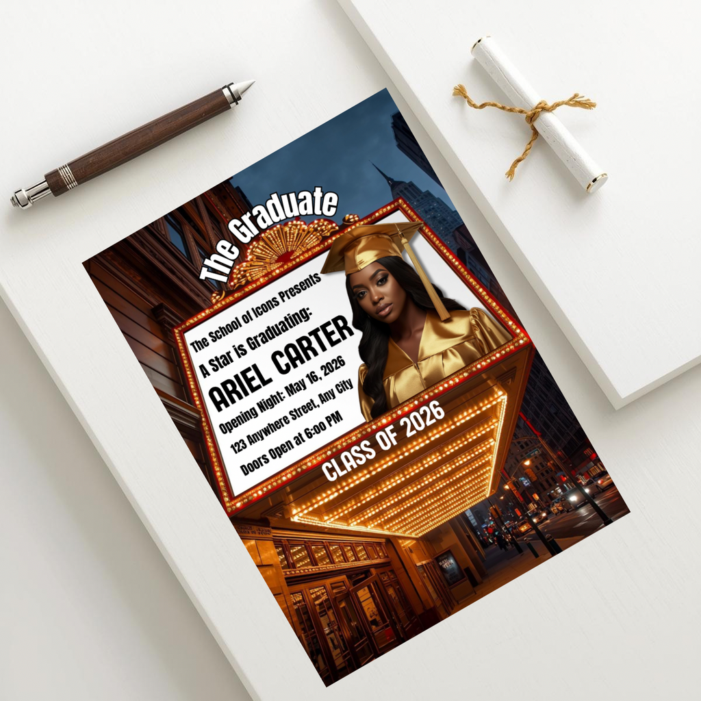 Movie Premiere Graduation Invitation | Semi-Custom Cinematic Grad Announcement Template | Class of 2026 Editable Flyer | Main Character Senior Invite