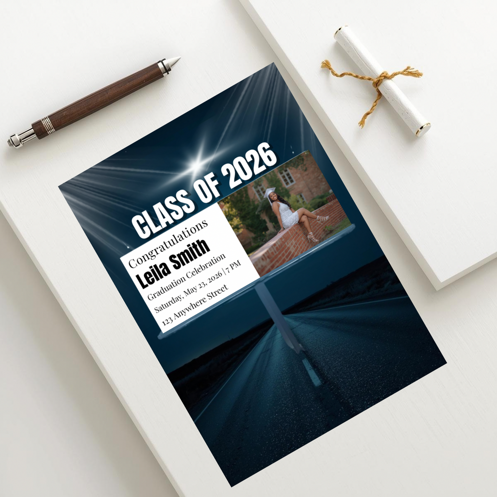 Billboard Graduation Invitation Template | Modern Class of 2026 Flyer | Minimalist Senior Announcement | Clean Editable Grad Invite
