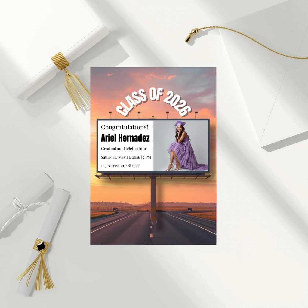 Billboard Style Graduation Invitation | Editorial Grad Announcement Template | Class of 2026 Flyer | Senior Celebration Invite