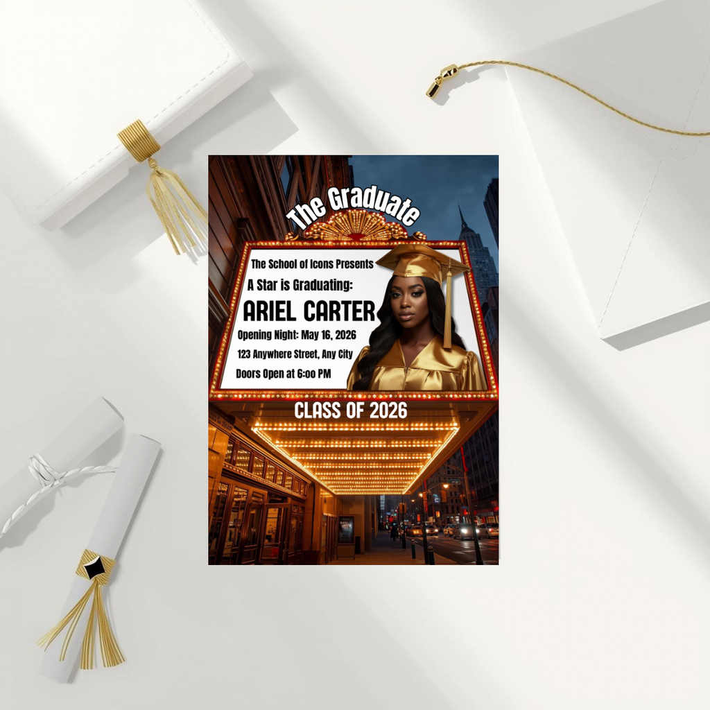 Movie Premiere Graduation Invitation | Semi-Custom Cinematic Grad Announcement Template | Class of 2026 Editable Flyer | Main Character Senior Invite