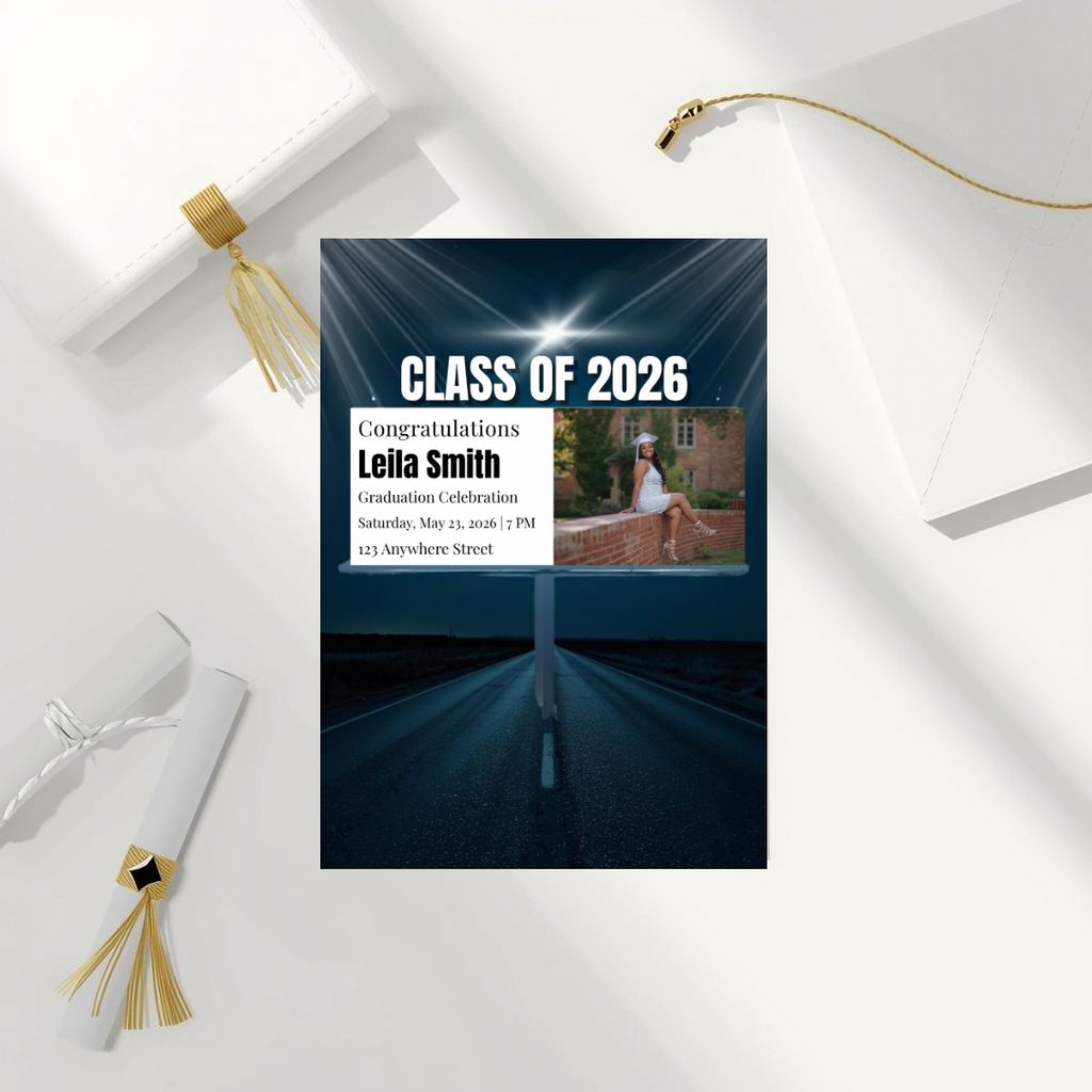 Billboard Graduation Invitation Template | Modern Class of 2026 Flyer | Minimalist Senior Announcement | Clean Editable Grad Invite